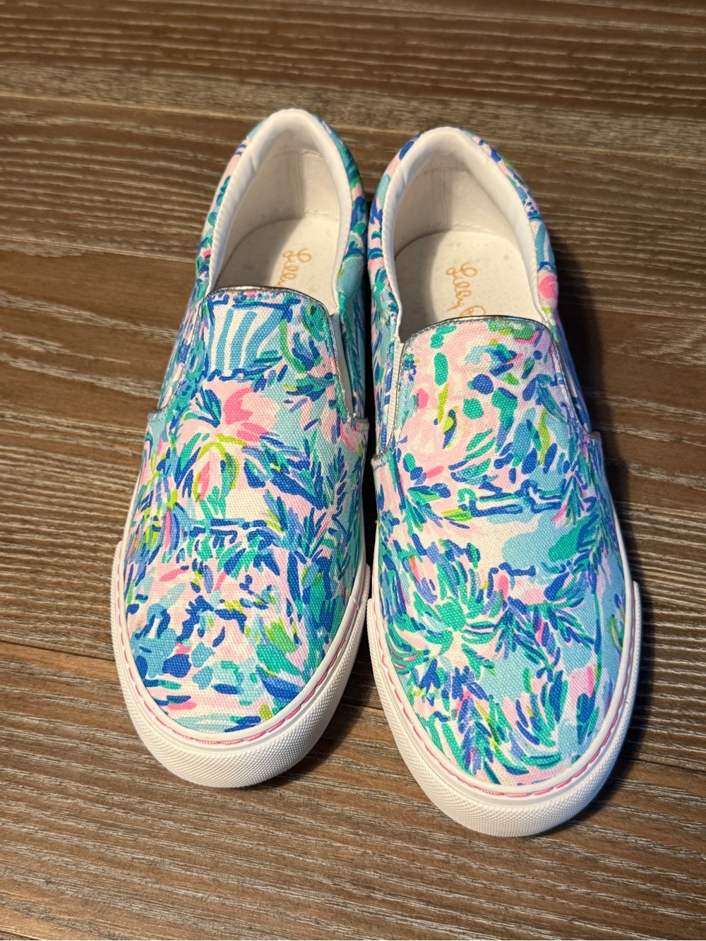 Lilly Pulitzer Slip-On Flats in Blue, Pink, Green Floral Print